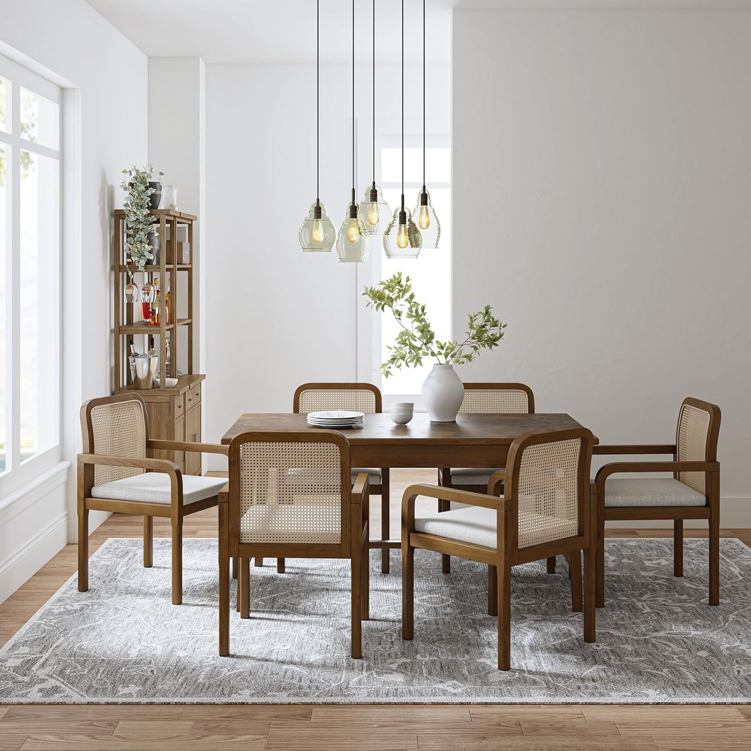 Acorn Rattan Backrest Dining Chairs Set of 2 - Solid Wood & Linen