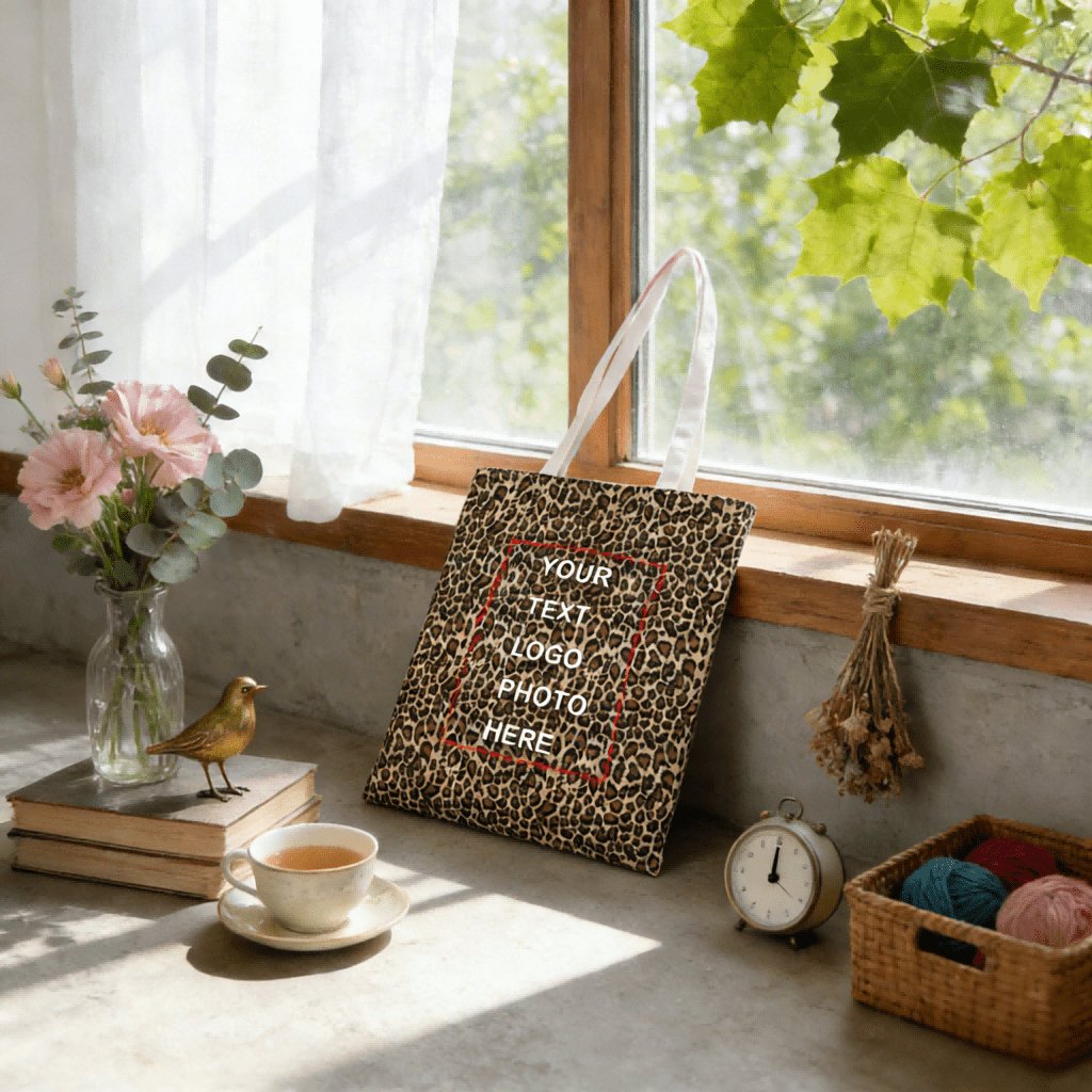 TEMU 1 sac fourre-tout à imprimé léopard pour femmes | Sac fourre-tout en toile avec photo, , logo ou motif personnalisés - Grand sac à bandoulière