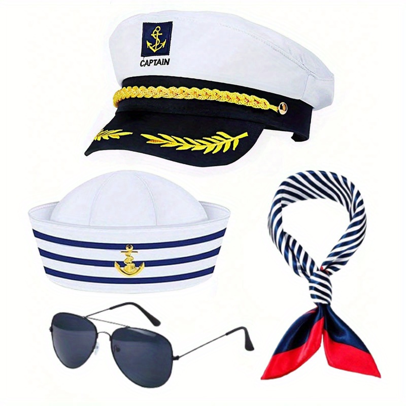 

1-4pcs Unisex Set (wheat Ear Navy Hat + Striped Captain Hat + Striped Scarf + ) Adjustable Stylish Sailor Hat For Role-playing Party Decoration , Carnival/mardi Gras/masquerade