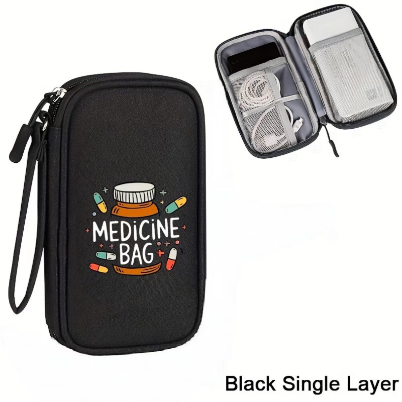 TEMU Luggage Organizer Bag, Travel-friendly Cable Storage Pouch With Fun Pill Bottle Letter Print, Stylish And Portable Carry-on Organizer For Daily