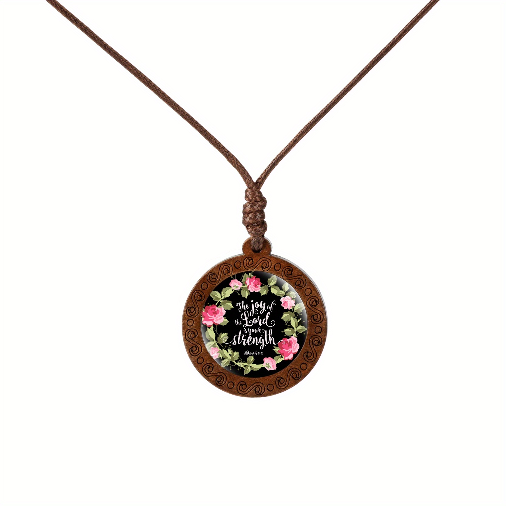Inspirational Bible Verse Wood Glass Cabochon Necklace