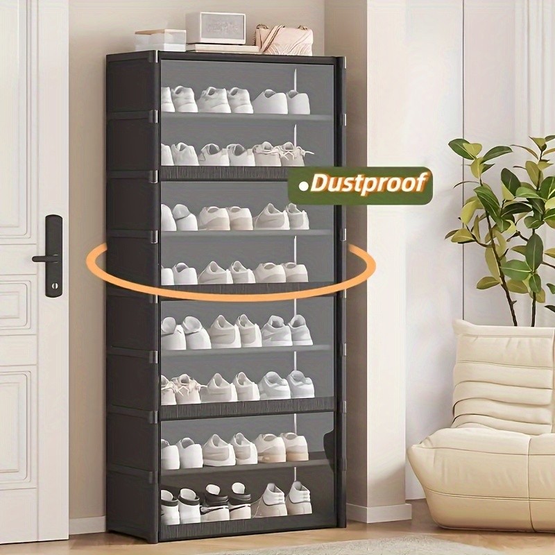 A Black Transparent Shoe Cabinet with 3/5/7/9 Layers, a Multifunctional Display Rack That Is Easy to Clean, Suitable for Collection And Display, Ideal for Entryways, Hallways, And Bedroom Storage