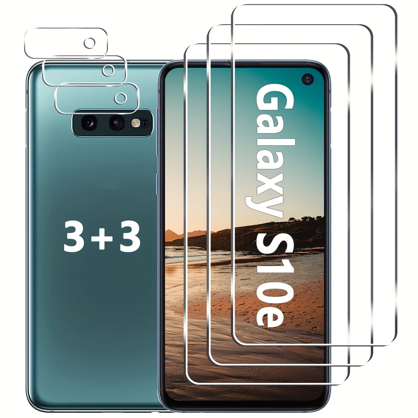 TEMU Lot de 3 protections d'écran pour Samsung Galaxy S10E, film en verre trempé 9H, protection d'objectif d'appareil photo, installation facile