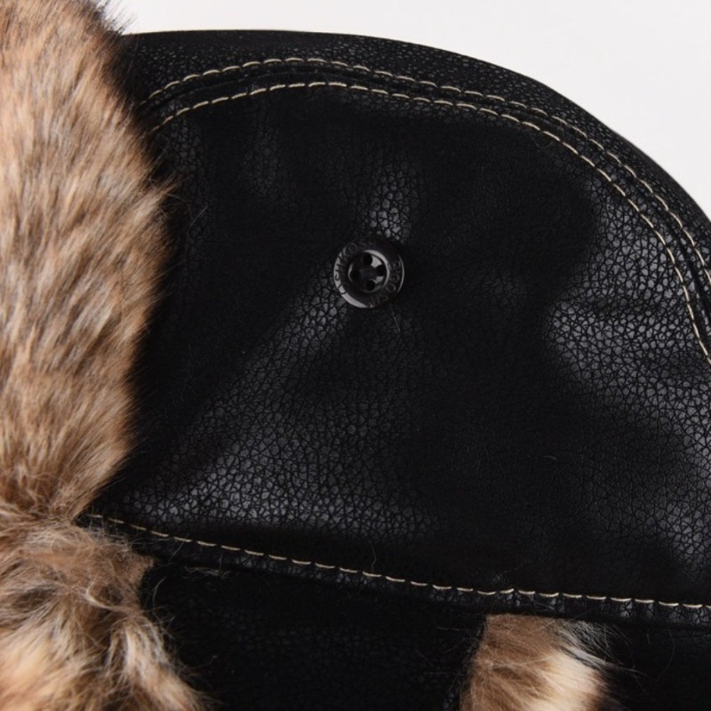 Faux Leather Winter Trapper Hat Snow Cap with Ear Flap for Men
