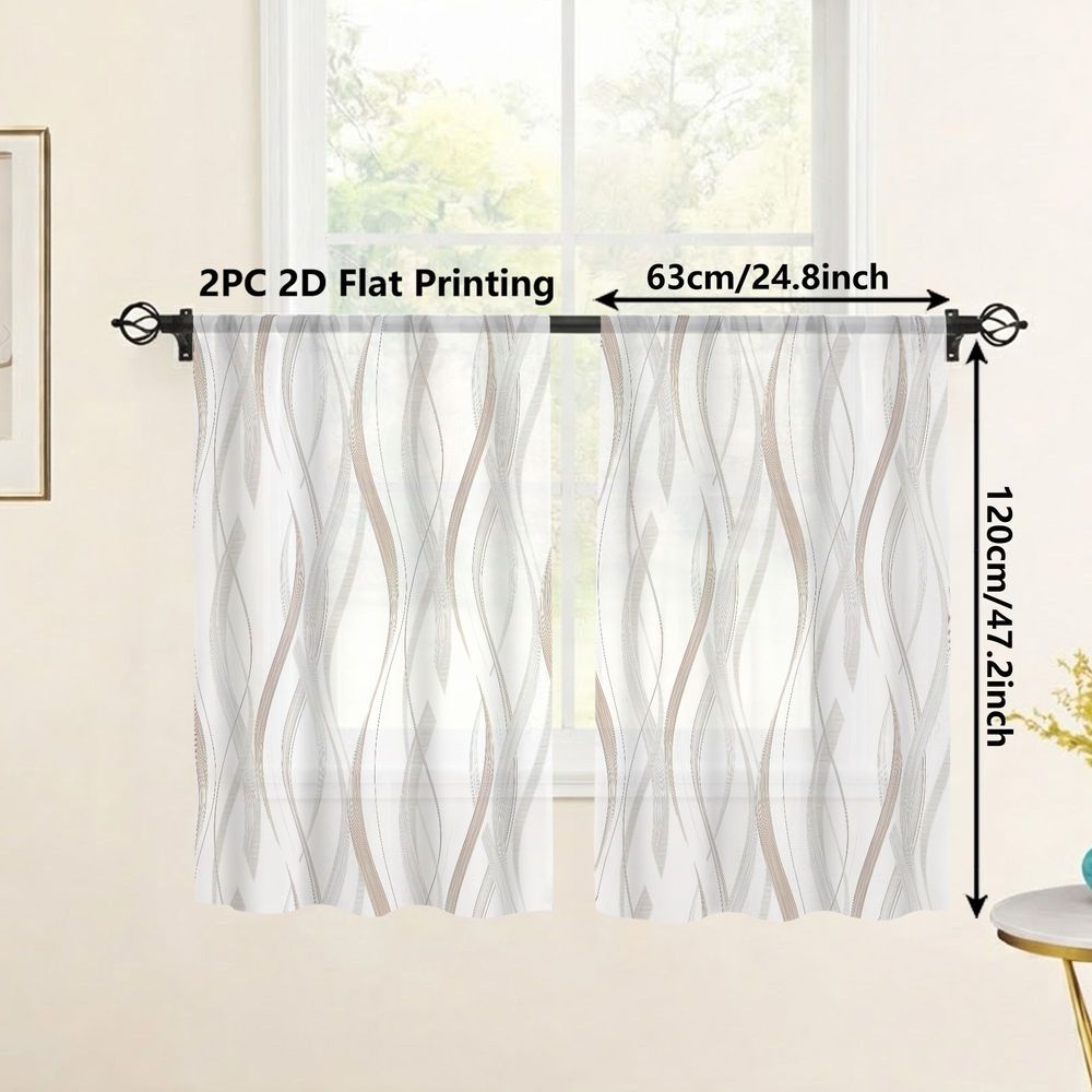 TEMU 2pcs Rideaux Voilages Légers, avec des Élégants de Ondulées en Beige et Marron , Parfaits pour les Salons, Chambres, à Manger, Cuisines et