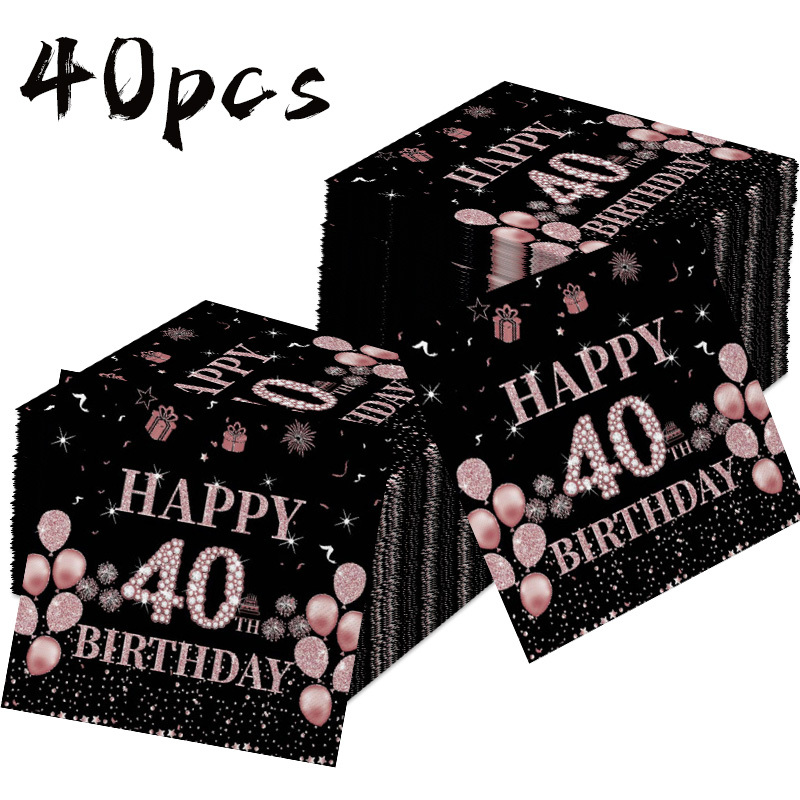 TEMU 40pcs Of And Golden Themed Napkins For A 40th Birthday Party, Disposable And Thick, Suitable For Valentine's Day, Easter, Spring Festivals,