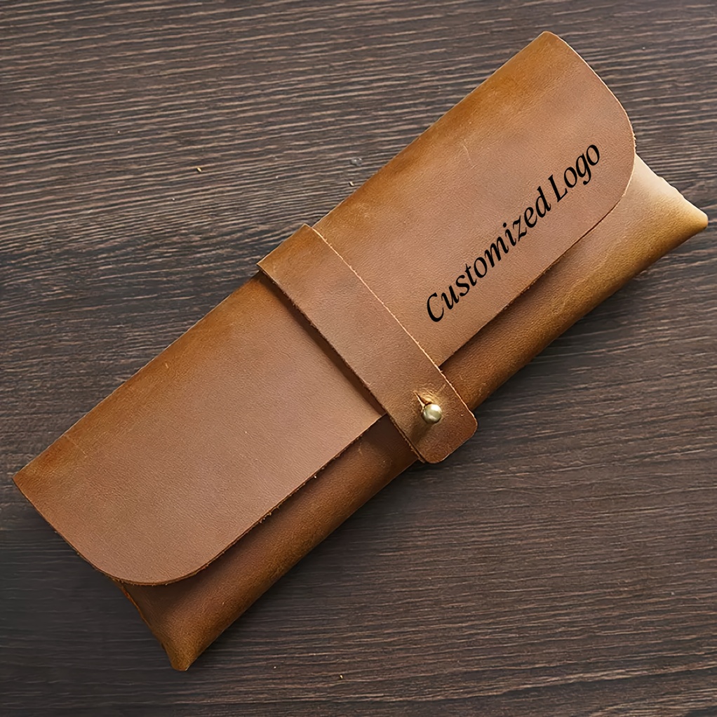 Custom-Made Large Capacity Pencil Case Made of Crazy Horse Leather And Top Layer Cowhide, Featuring a Vintage Design. This Japanese-Style Minimalist And Korean Trendy Leather Storage Box Is Multifunctional