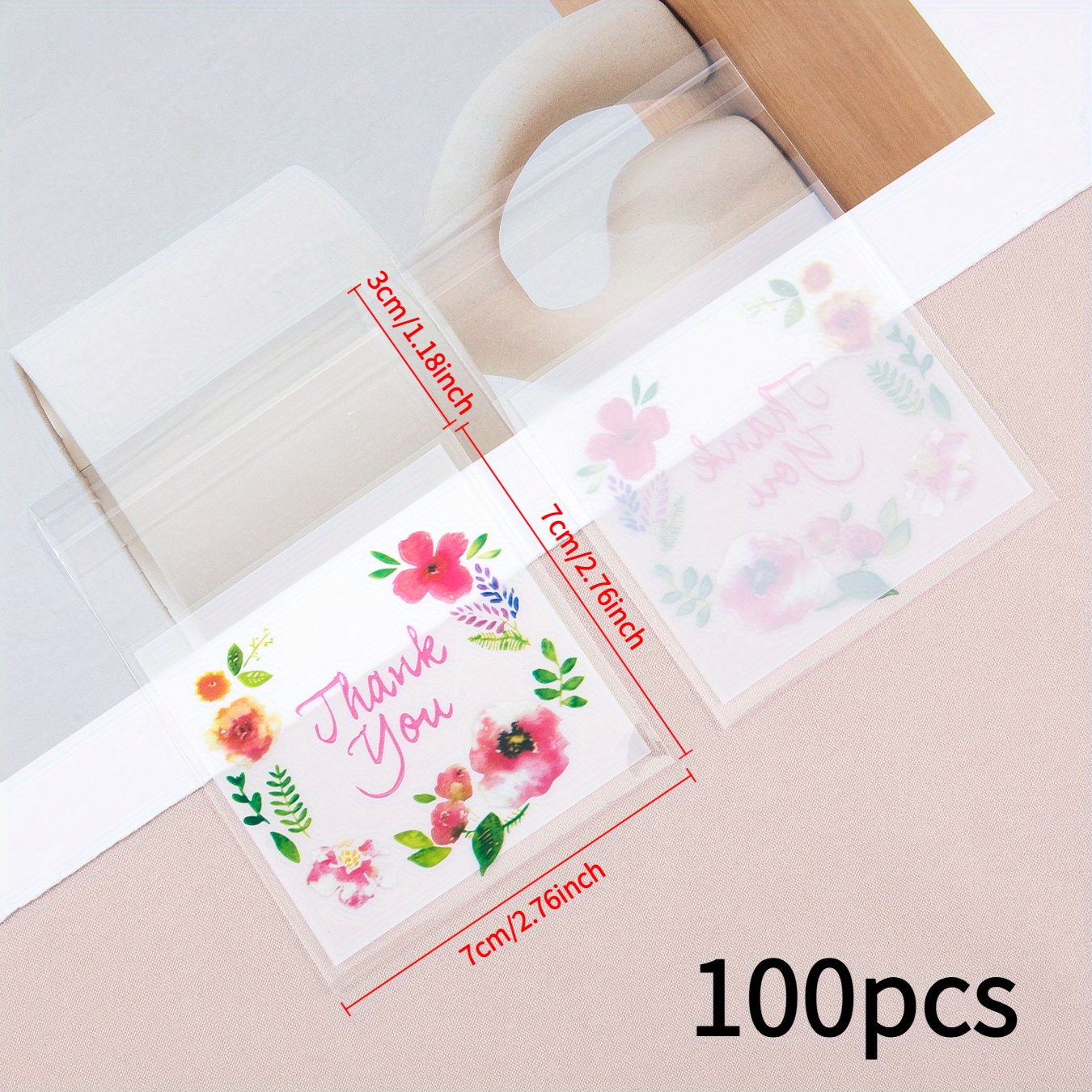 Image of 100pcs Small Packaging Bags Transparent Opp Self-adhesive Bags Thank You Theme Printing Plastic Bags For Jewelry Packaging Display
