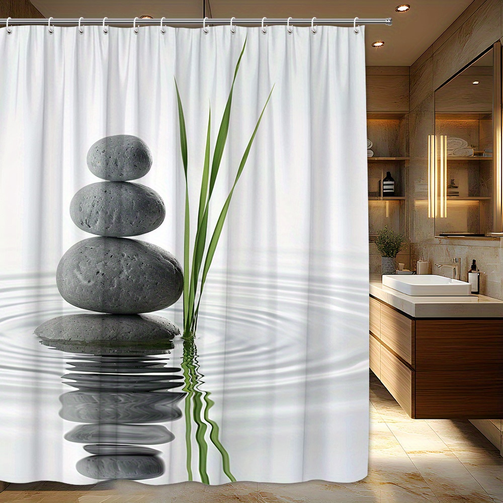 TEMU 1pc A Zen Garden-themed Shower Curtain Made Of Polyester Fabric, Featuring Natural , Designed For Bathroom Decor. It Serves As A Tub Divider And