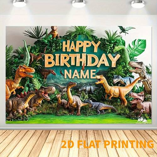 2d flat personalized name text custom dinosaur party banner wall hanging suitable for birthdays decor events diy name message backdrop cloth no power required decoration 2d flat
