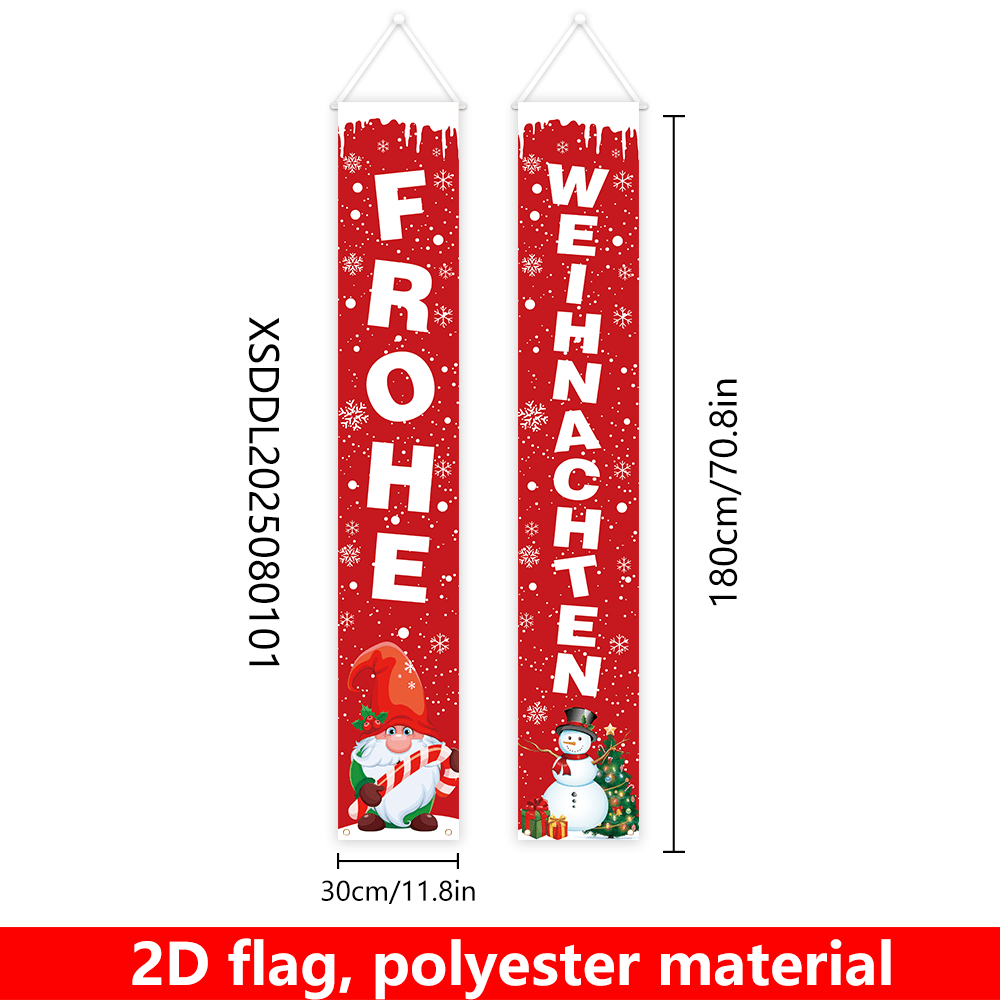 Image of 2d Flat, 1-pair German Christmas Banner Suitable For Christmas - Frohe Weihnachten / Decoration With German Text, & Party Sign For Door, Wall, Porch Banner (1 Pair)