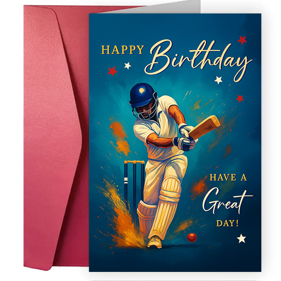 TEMU A Birthday Card Featuring A Vibrant Cricket Player, Conveying And Wishes To Sports Or Cricket-loving Recipients. An Ideal Gift For , Family, Or