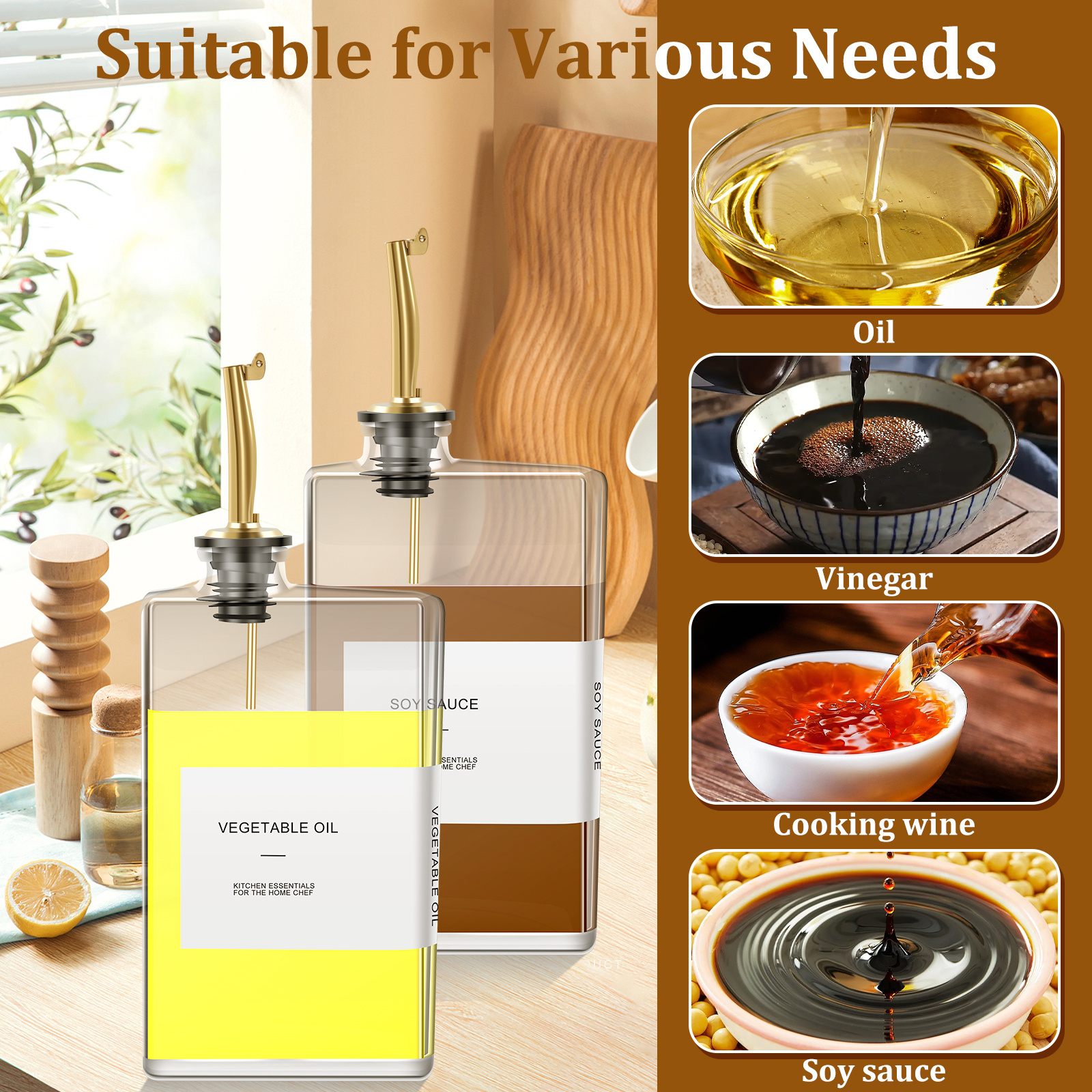 500ml rectangular glass bottle for olive oil transparent large capacity dispenser well sealed container convenient for sorting ideal for soya sauce vinegar clear olive oil and cooking oil details 3