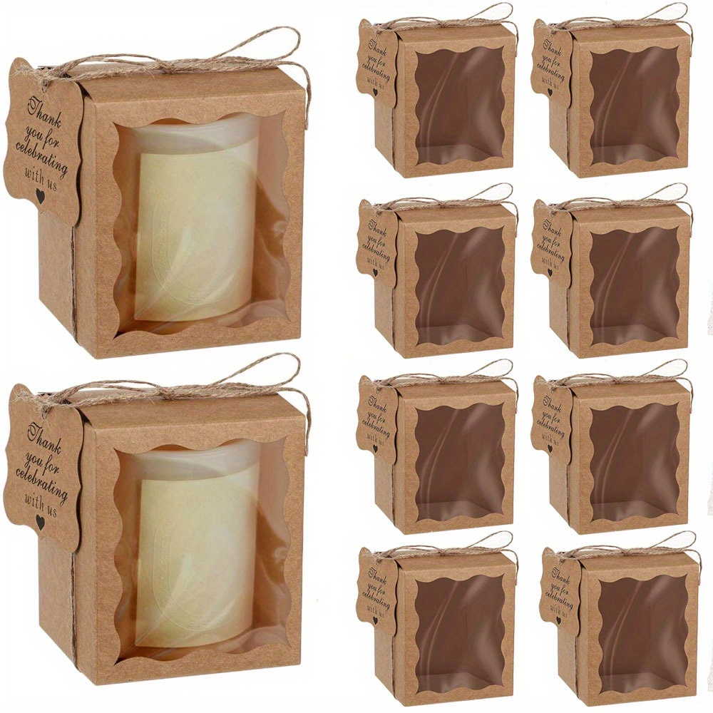 

10pcs Paper Candle Gift Boxes With Clear Window, Includes Tags & For Wedding Favors, Birthday Party Packaging, Jewelry Display, Gift Boxes For Gifts