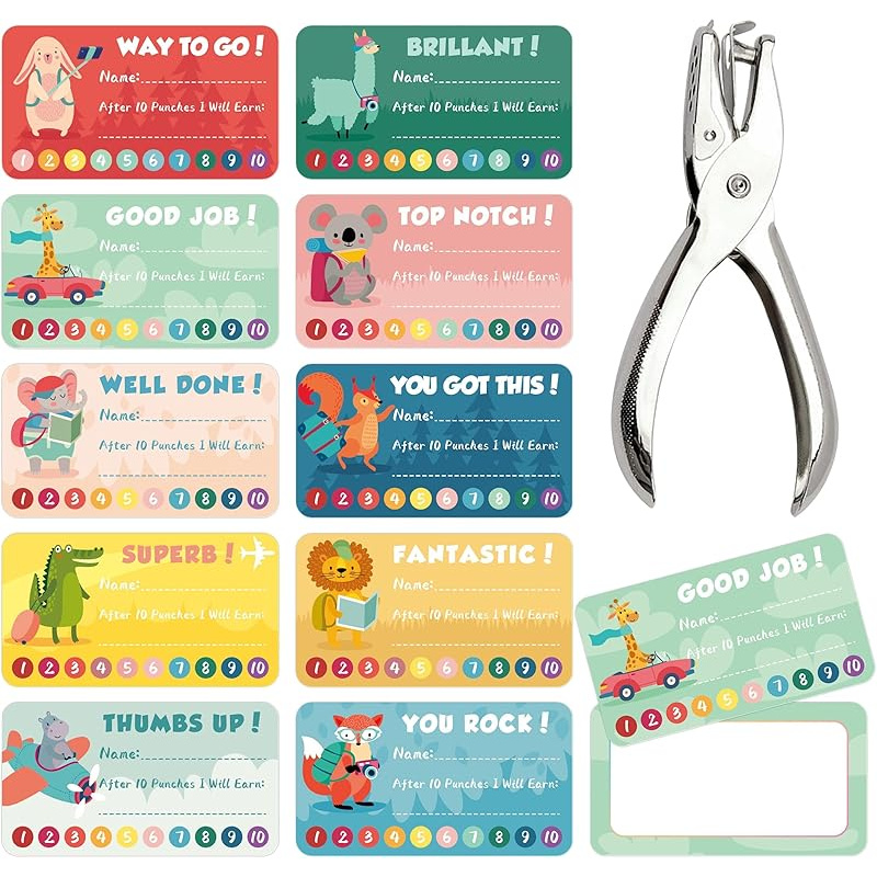 Image of 200pcs Of Reward Made Of Cardstock, Complete With A Hole Puncher, Designed For Behavior Incentives For Teachers And Parents, Measuring 3.5 By 2 Inches In Animal Designs