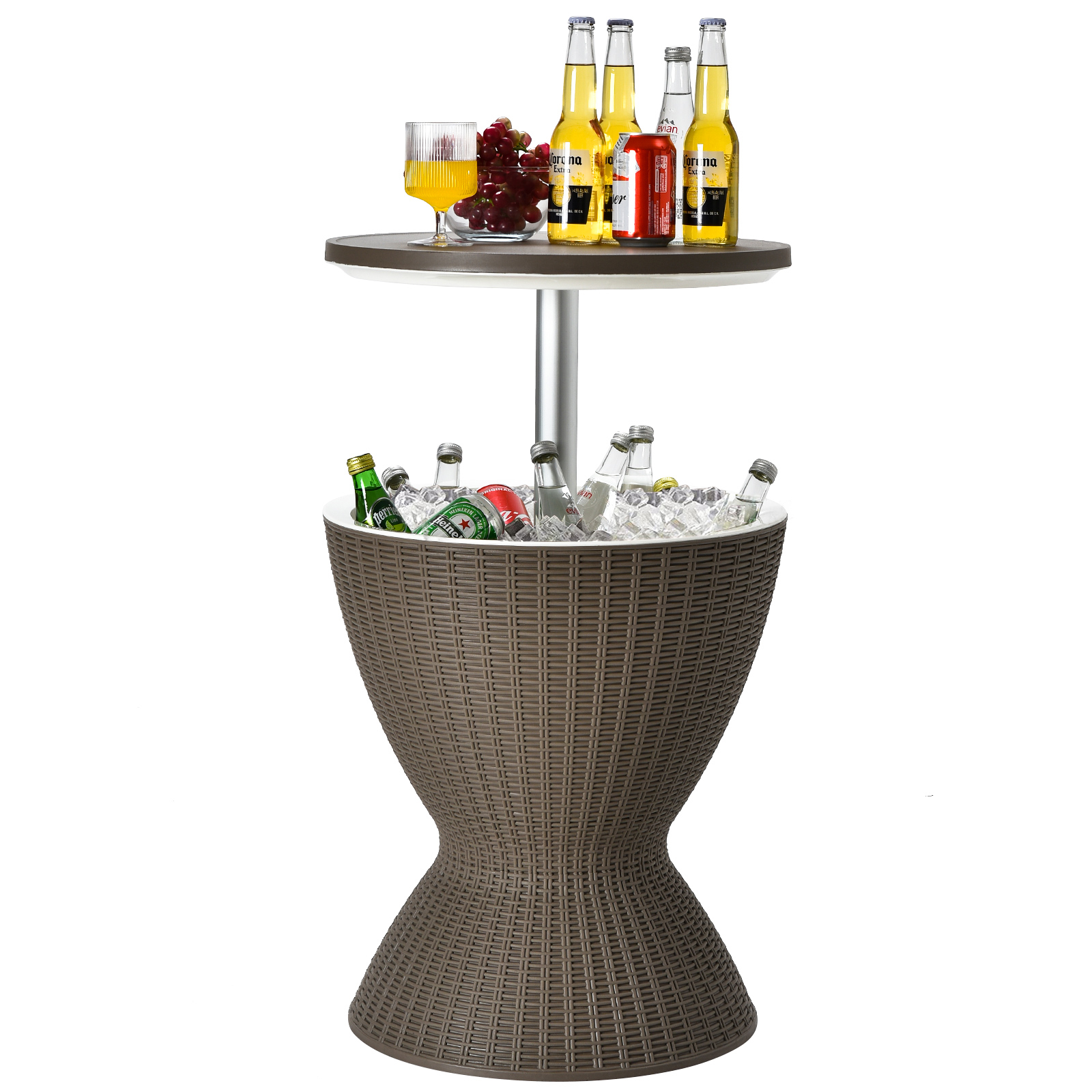 Brown Rattan Ice Bucket Cooler - Pp Plastic Adjustable Cooler With Drain Plug, Suitable For Outdoor Parties, Poolside, Backyard, Picnic, Bbq, Use, For Drinks Cooling