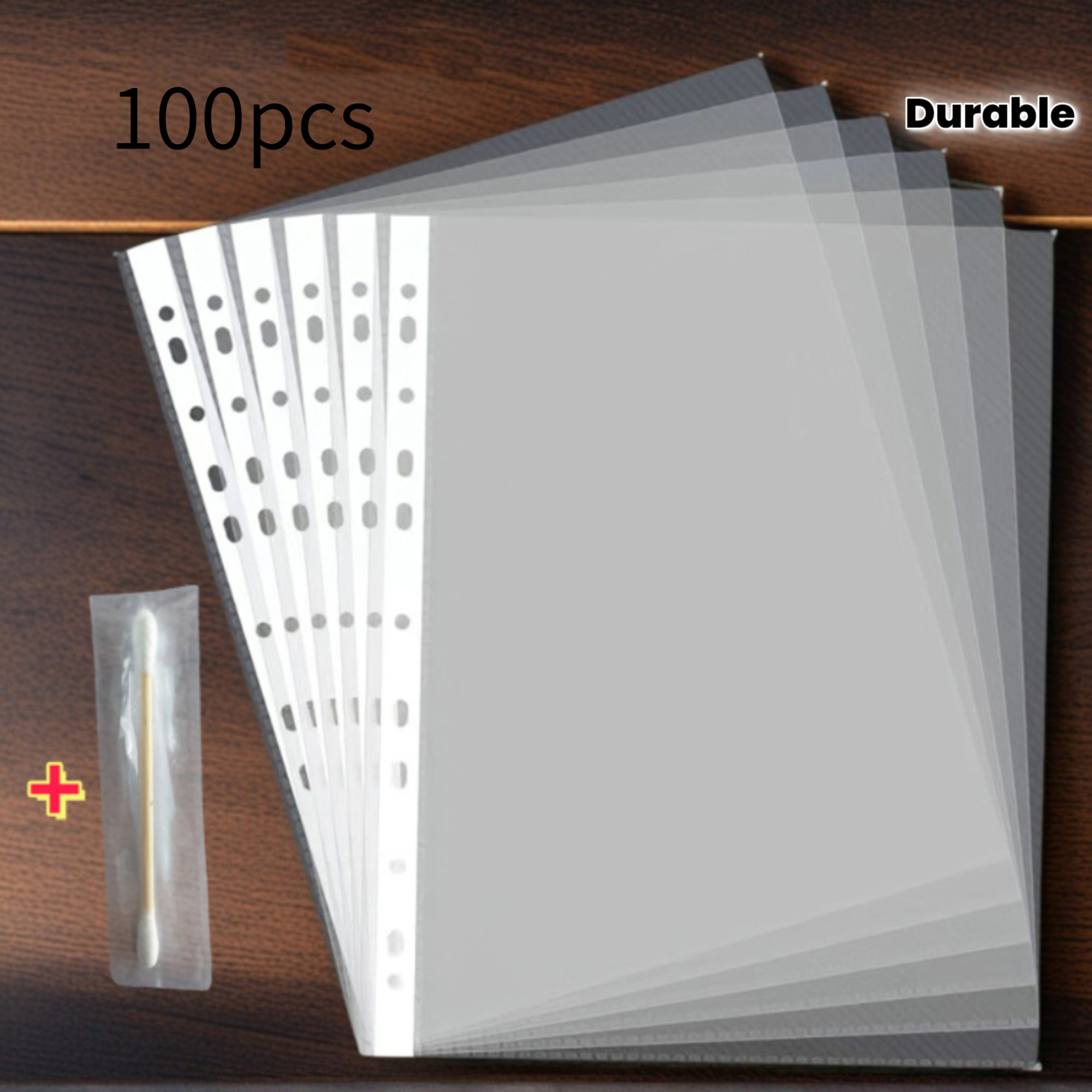 TEMU 100a4 Transparent Plastic Folders+1pc Cleaning Rod- Durable Pp&pvc Material, 3-ring Binder, Suitable For Organizing Receipts, Exam Paper