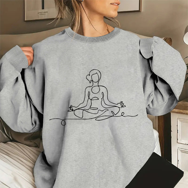 

Women's Casual Crew Neck Sweatshirt With Geometric Yoga Print, 100% Polyester Knit Fabric, , 260gsm - Options