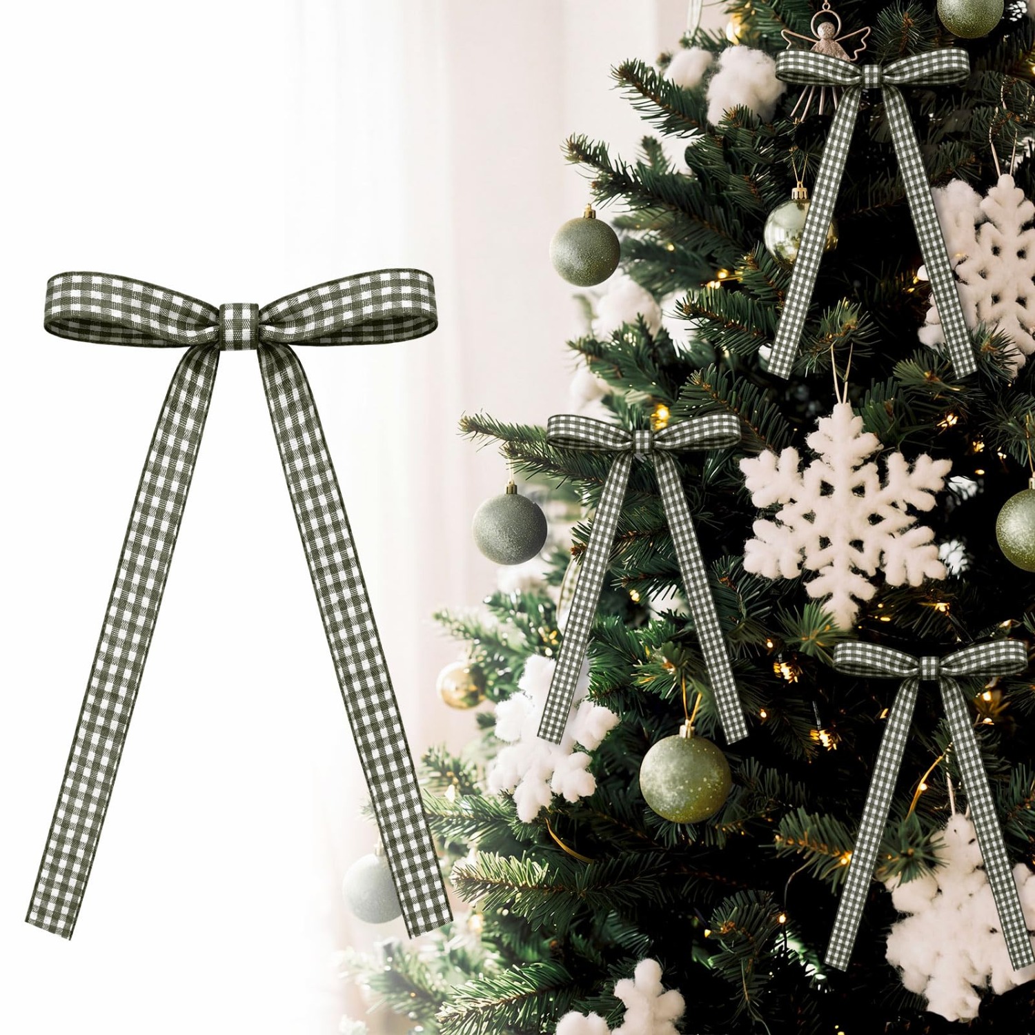TEMU Lot de en tissu à carreaux gingham de 5X7 pouces avec attaches torsadées argentées, nœuds décoratifs prédéfaits pour emballage cadeau,