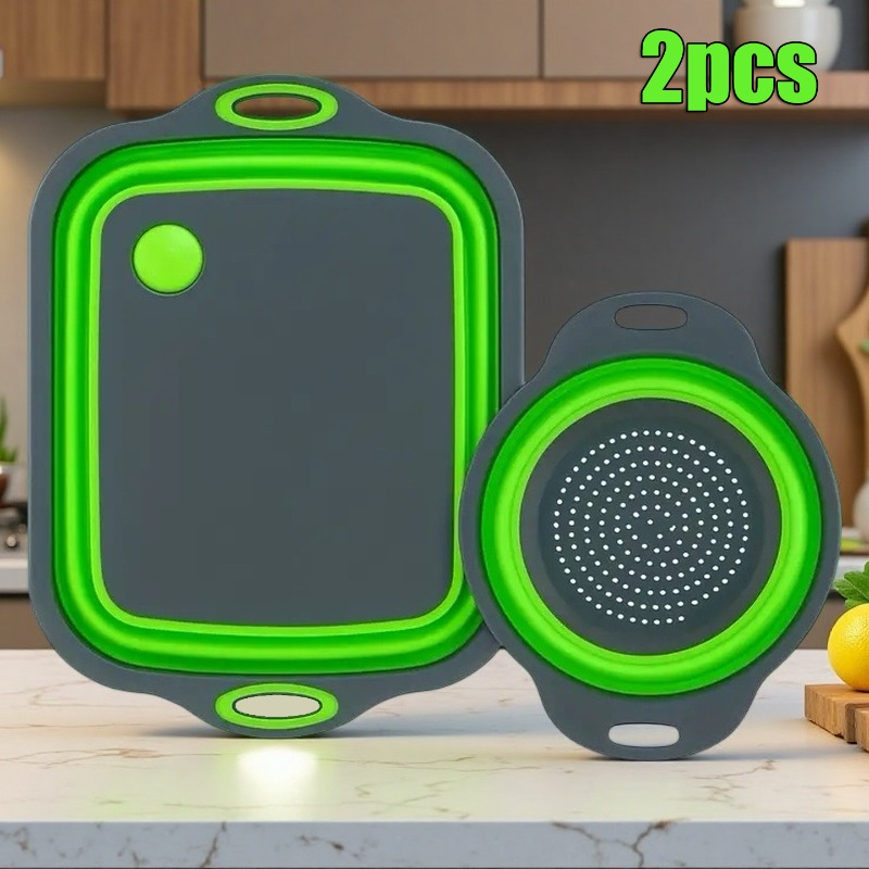 TEMU 2pcs Multifunctional Chopping Board/drain Basket, Dish Washing Plate, Portable Cutting Board, Fruit Basket. Suitable For Outdoor Leisure,