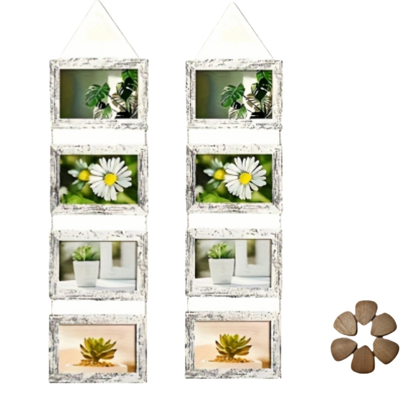 TEMU 2pcs 4-panel Wooden Photo Frame Set 4x6 Collage Photo Display With Glass Cover Growth Chart Frame For Wall Hanging & Tabletop Display - Nursery,