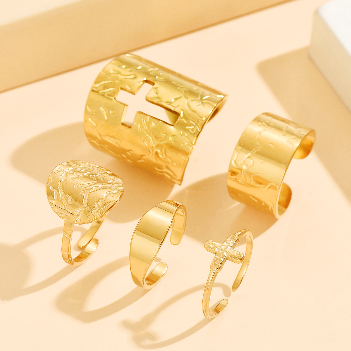 5pc Vintage-Style Open Rings with Irregular Geometric Shapes