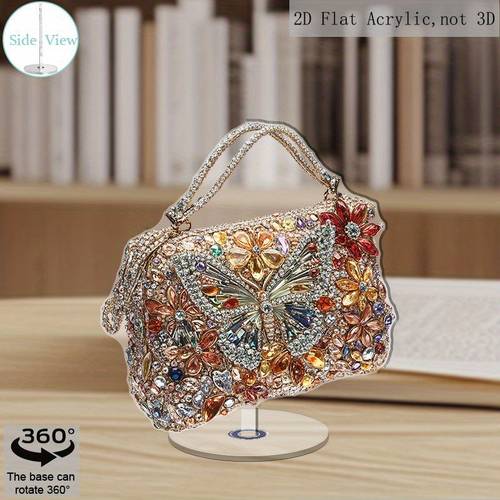 2d flat 1pc 2d flat rotating acrylic desktop relax ornament luxury evening bag design with floral embellishments vibrant gemstone accents 360 rotating base no electricity needed perfect gift for mother s peace decor intricate design detailed 2d flat