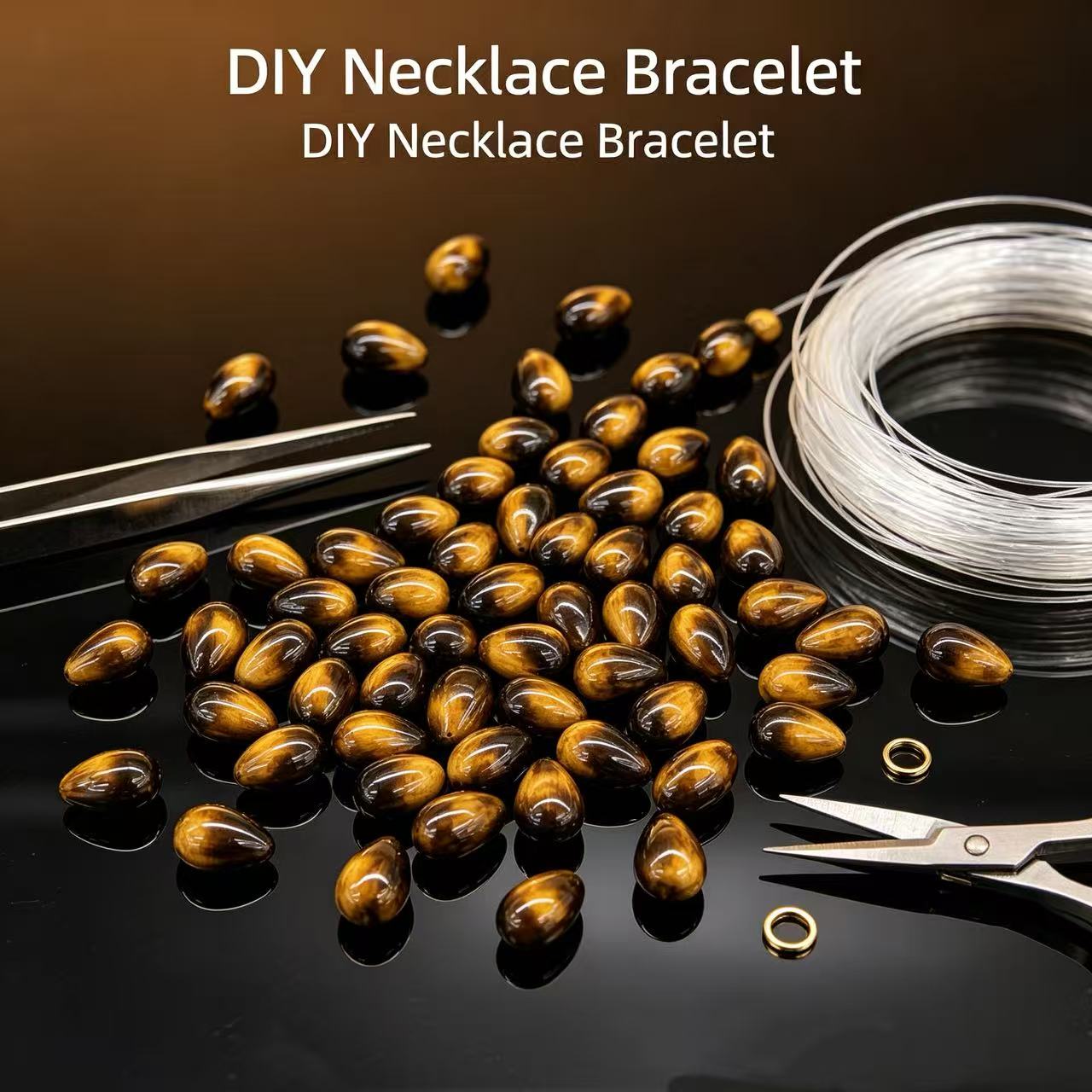 28pcs Yellow Tiger's Eye Tear Drop Glass Beads for Jewellery Making