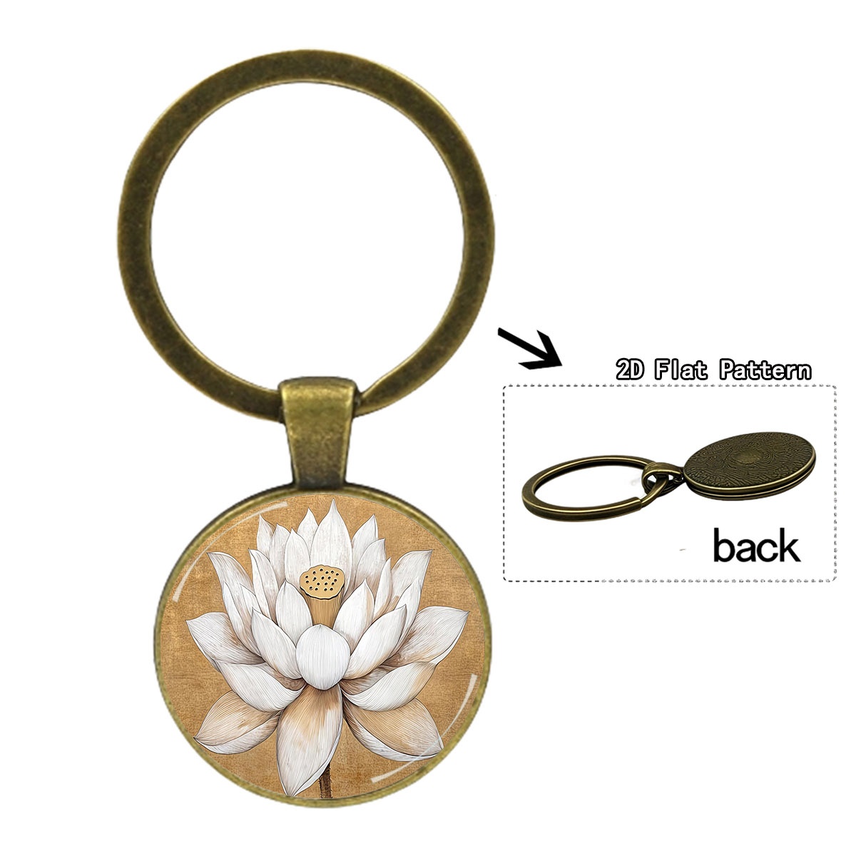 Vintage Lotus Flower Illustration Keychain