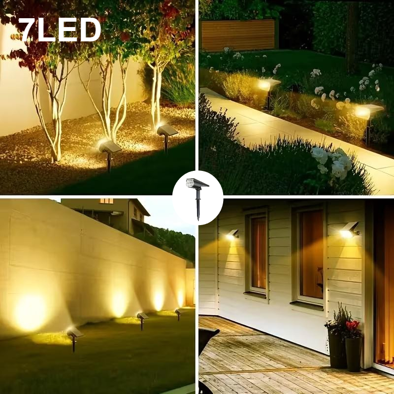 TEMU 7led Solar Spotlight, Solar Charging, Wall-mounted/ground-buried, Ip65 Landscape And Path Lighting, Flexible And Convenient Installation,