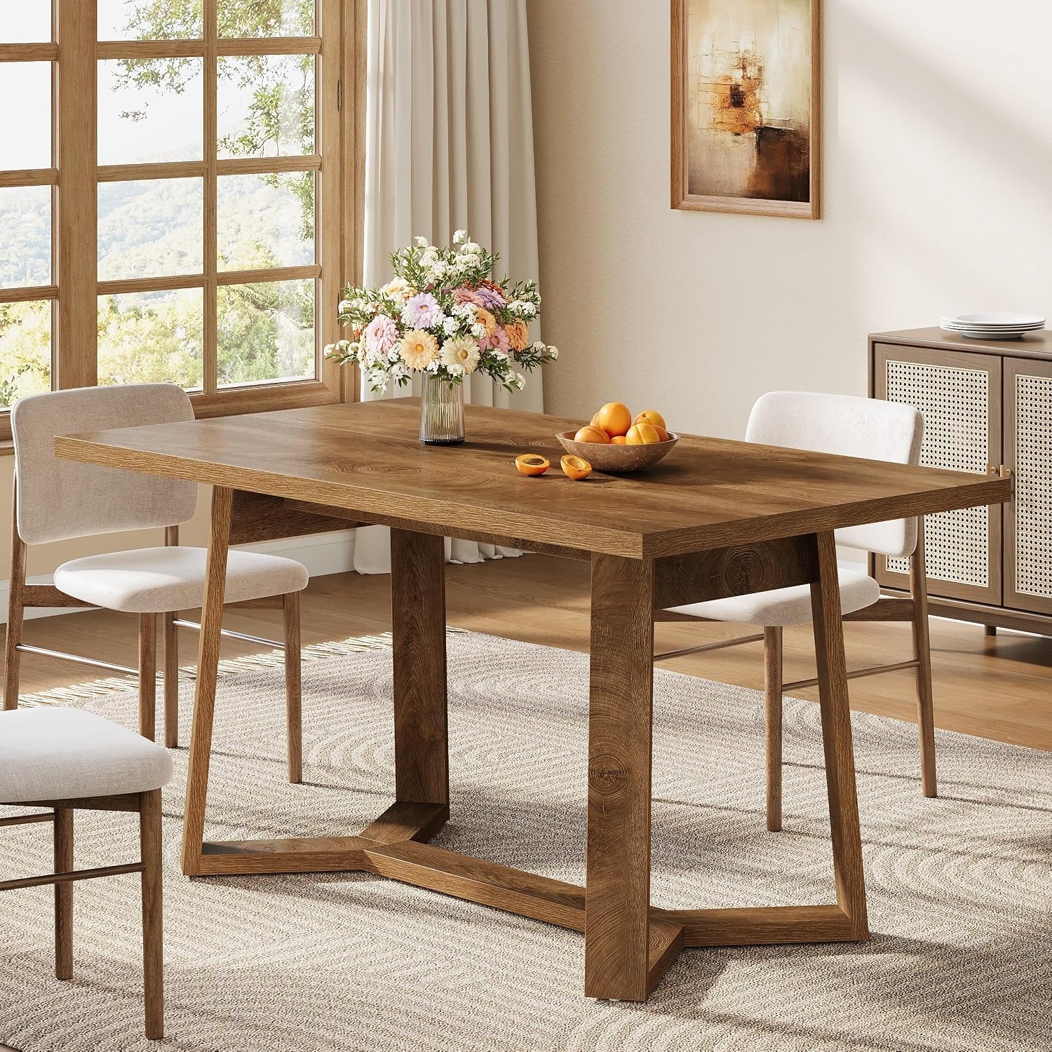 Image of Dining Table For 4-6 People, 120 X 80cm Modern Dining Table With A Solid Wood Look, Rectangular Kitchen Table - A Cosy Atmosphere