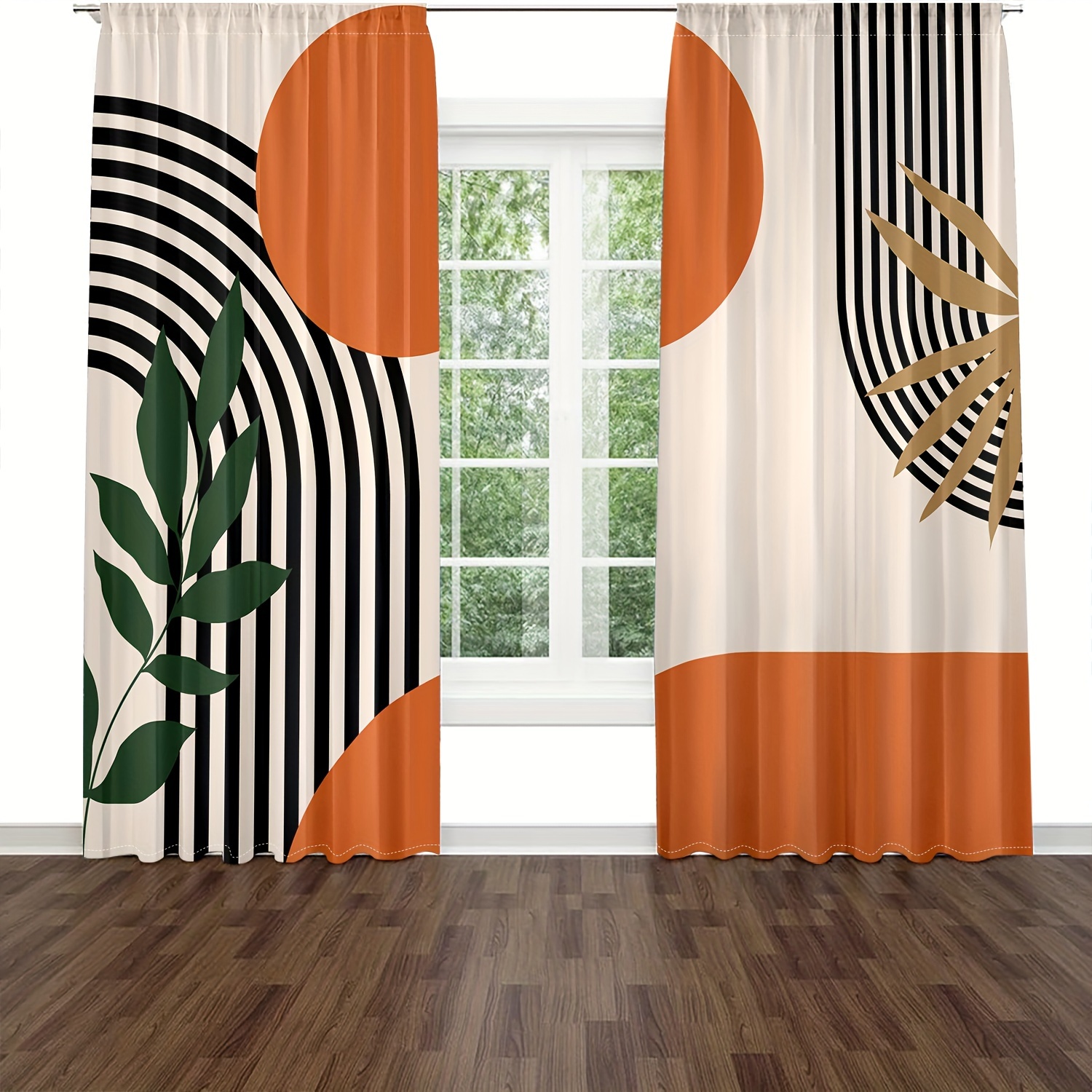 2 Painéis, Cortinas Decorativas para Sala de Estar com Estampa Digital Geométrica Abstrata 2