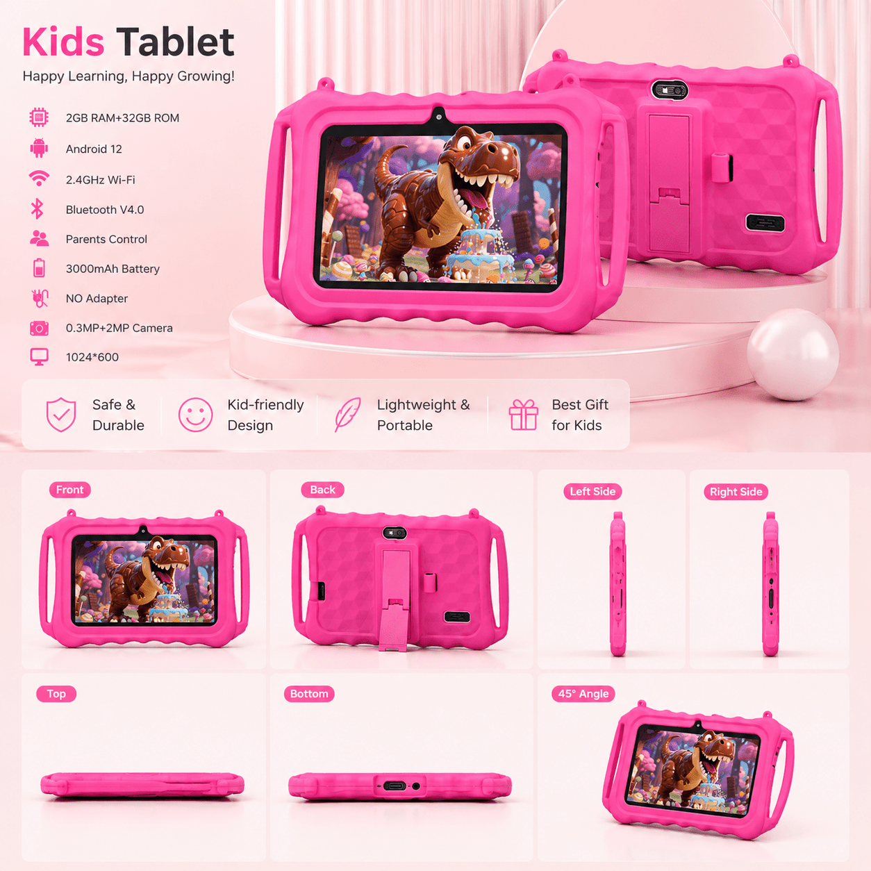 imagen del artículo tablet 7 pulgadas todo en   para niños  , control parental, software  , soporte 3d,   cable usb y     para tablet, libros de canciones infantiles, tablet, pad