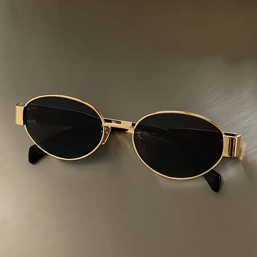 a pair of retro oval cat eye golden metal frame fashion glasses suitable for daily wear and party neutral decorative glasses unisex