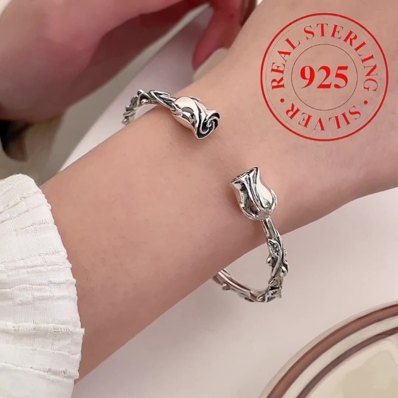 TEMU Yinruitai 925 Sterling Silvery Heavy-duty High-end Openwork Rose Bracelet For Women, With A Niche Design, Luxurious And Delicate.