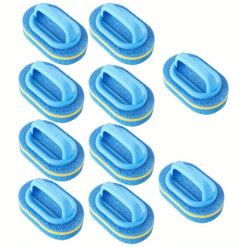 natural sponge scrubber with ergonomic blue handle heavy duty dual layer cleaning brush for bathroom kitchen pots pans dishes durable scrubbing   grip