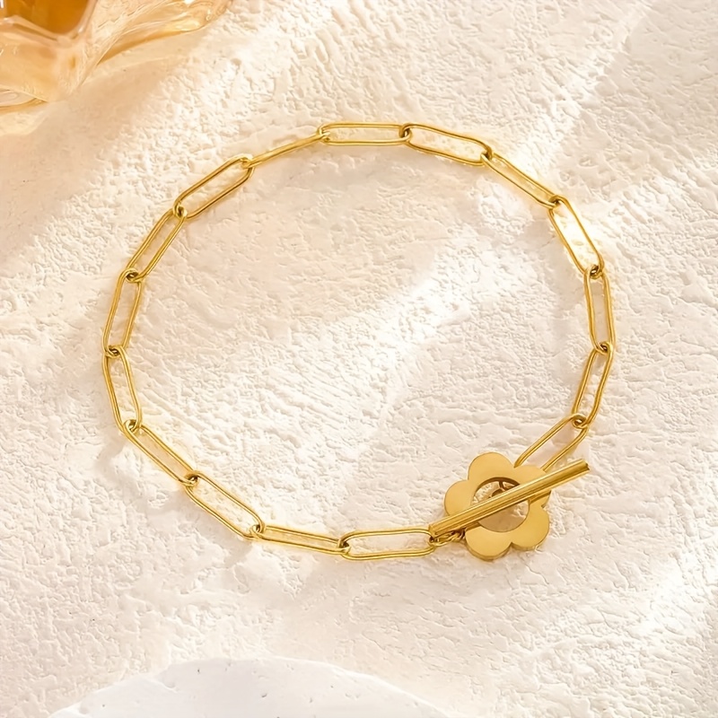 TEMU Bracelet minimaliste 1 niche en acier inoxydable avec motif marguerite. de la chaîne rectangulaire sont faciles et soignés, et unique de fleur
