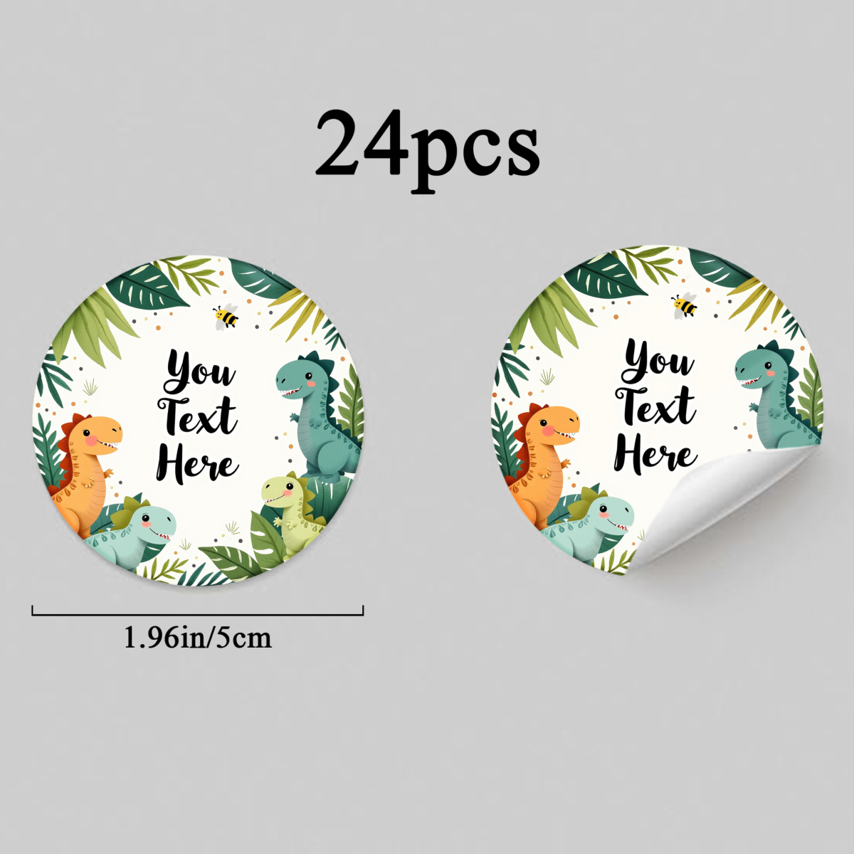 TEMU 24 stuks/48 stuks Custom Text 2D Platte Stickers Dinosaurussen En Bladeren met Gepersonaliseerde Boodschap voor Feestartikelen Cadeaulabels