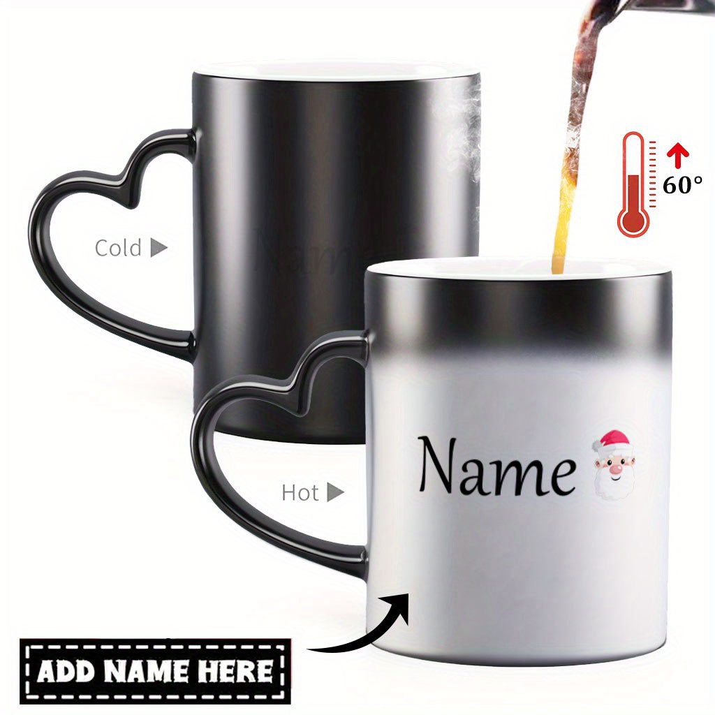 1pc Custom Name Color Changing Coffee Mug, Personalized Santa Design, 11oz/320ml, Ideal For Family Gatherings & Holiday Gifts