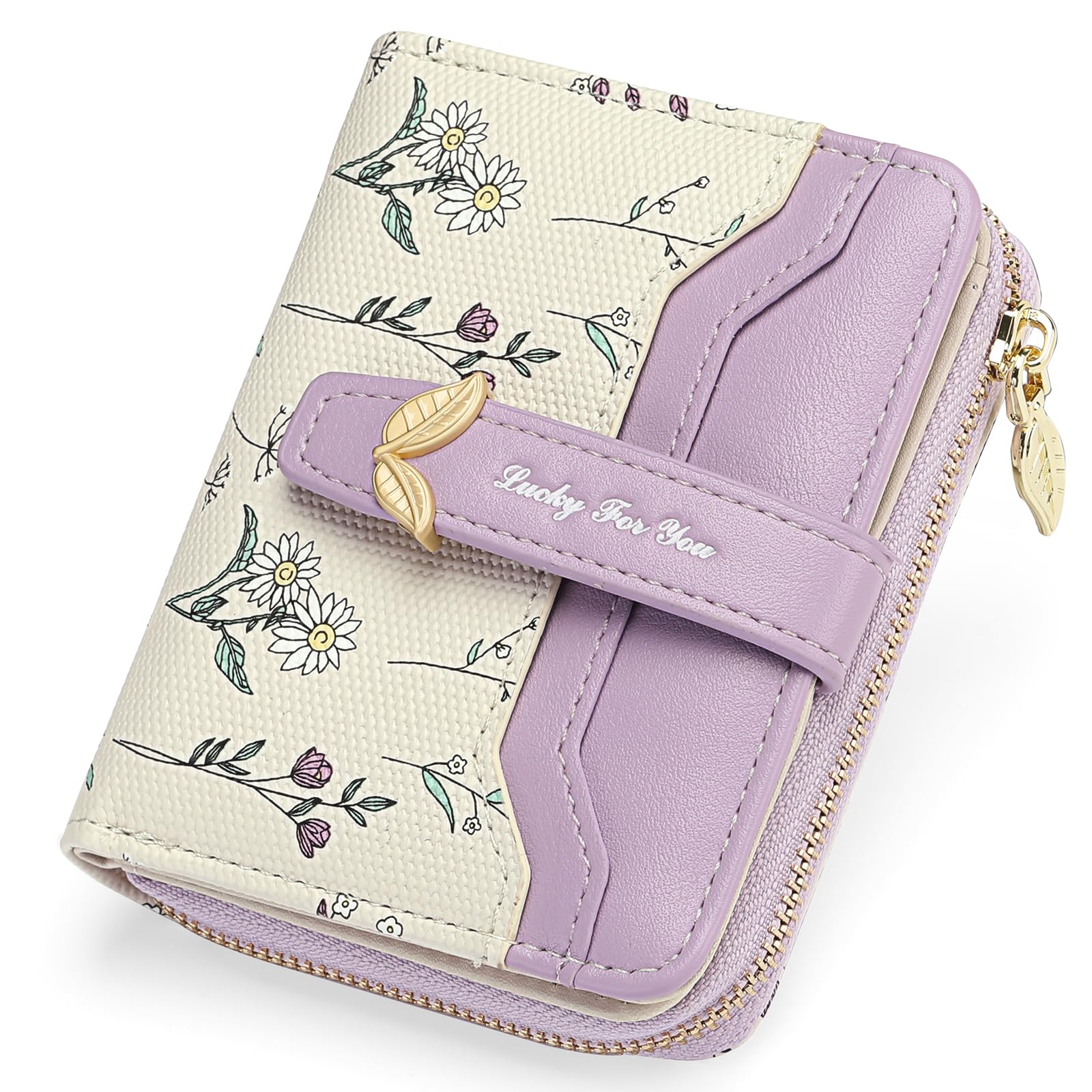 Women's Anti-rfid Small Double Folding Wallet, Card Bag, 7 Card Slots, Fashionable Floral Pattern Clutch