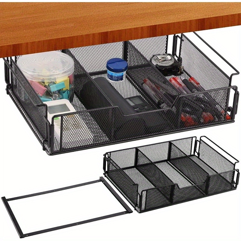 Hidden Under Desk Drawer - Hollow Mesh Storage Rack Suitable For Home, Office, School - Lightweight Hanging Installation, Space- Low Profile With Invisible Installation For Desk Storage (no )
