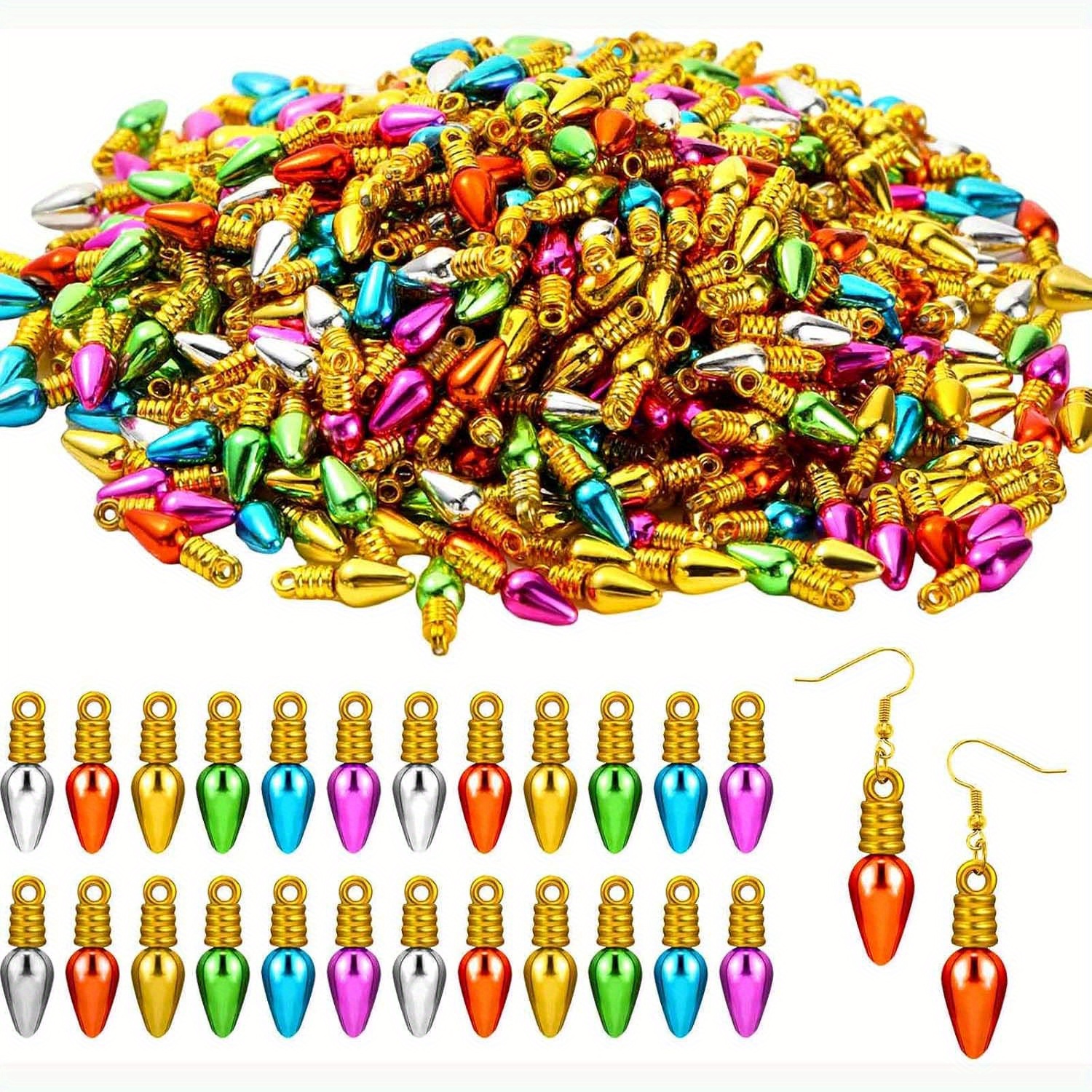 TEMU 100pcs Mini Bulbs Beads Ornaments Christmas Plastic Jewelry Beads Tree Hanging Charms For Jewelry Making Earring Colorful Pendant Beach Festival
