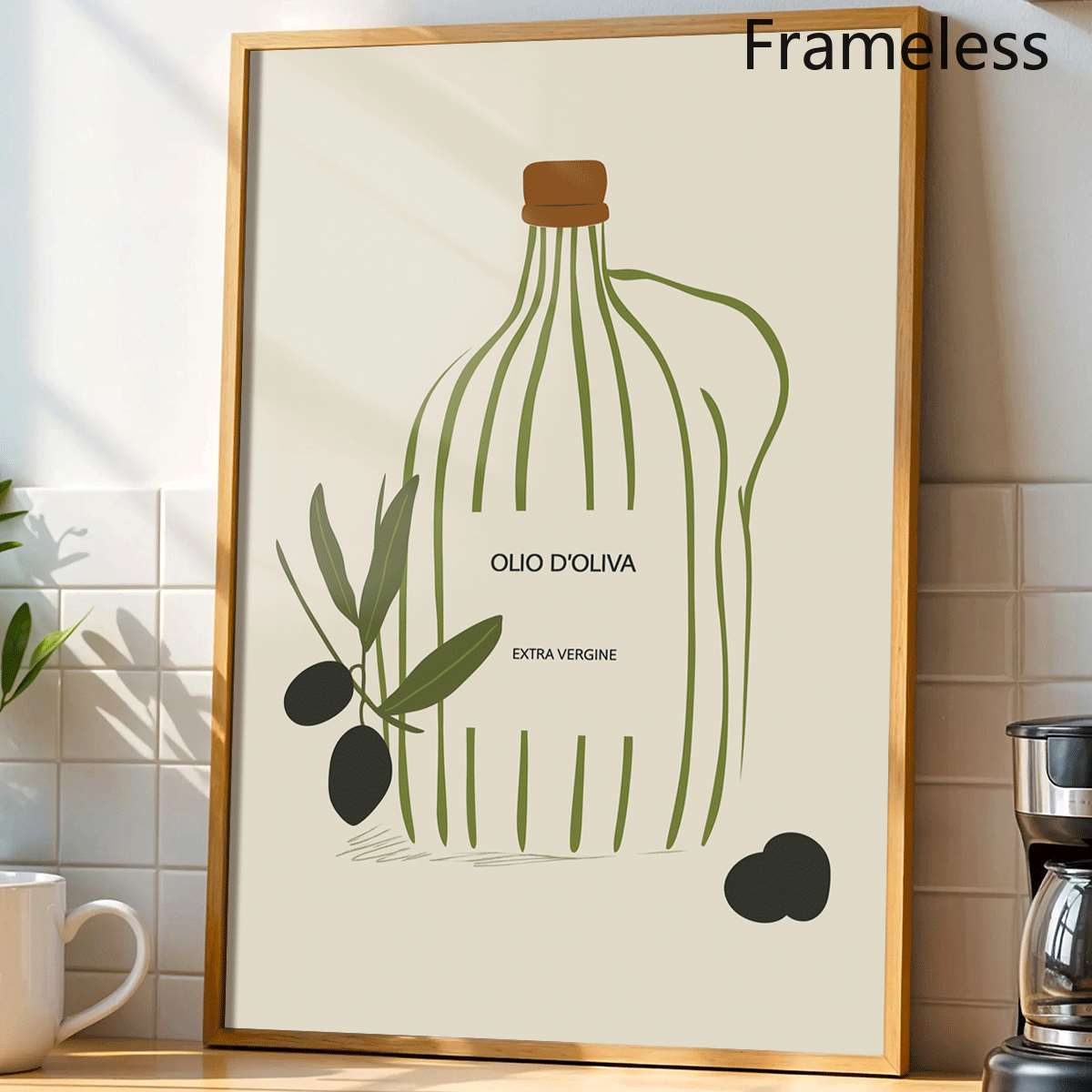 TEMU 2d Flat, 2d Flat, 1pc 2d Flat Prints Olive Oil Bottle Theme Wall Art Posters Wall Decor Frameless Canvas Prints Home Decor Wall Art For Living