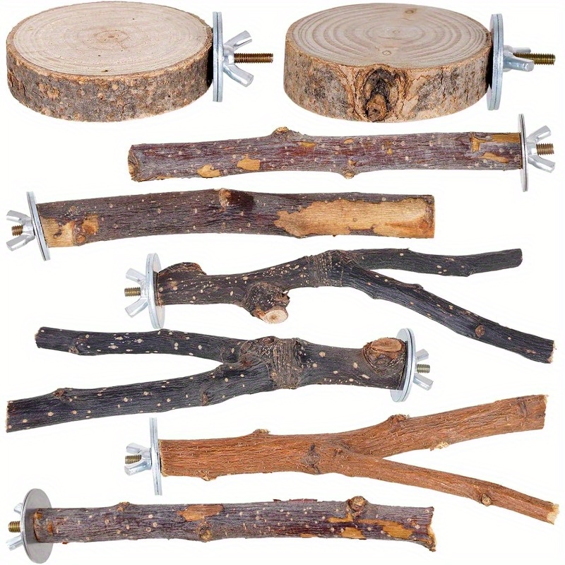Image of A Set Of Wooden Bird Stations - Reinforced Wooden Bird Racks, Suitable For Parrots, , - Suspended Multi Branch Bird Station Platform Hammock Swing Toys - Safe And Reliable