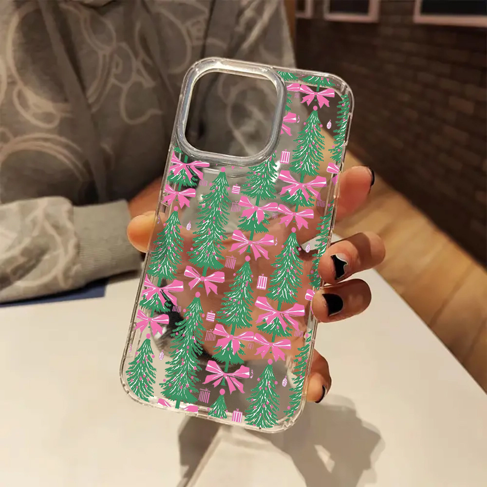 cute christmas tree pink bow aesthetic clear phone case Temu New
