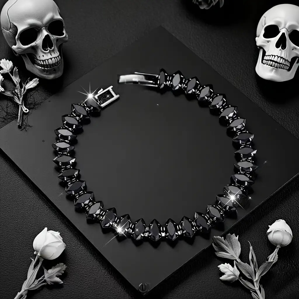 TEMU A Stylish Black From Hypoallergenic, Copper With Gunmetal Plating, With Beautiful Synthetic Zirconia. Ideal For Everyday Use, It A Perfect Gift