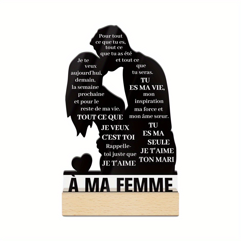 TEMU Décoration Putuo 1pc Panneau Acrylique Français avec Base en Bois, à Ma Femme , , La et Pour Le Vie, Décoration de Bureau pour Salon de Ferme,