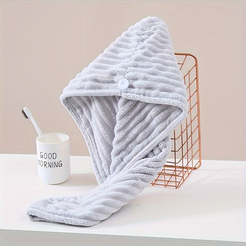 TEMU 1pc Women's Absorbent Quick-dry Hair Towel, Solid Easy Design Turban Head Towel For Hair Drying, Bathing Cap, Bathroom Quick-dry Towel, Bathroom