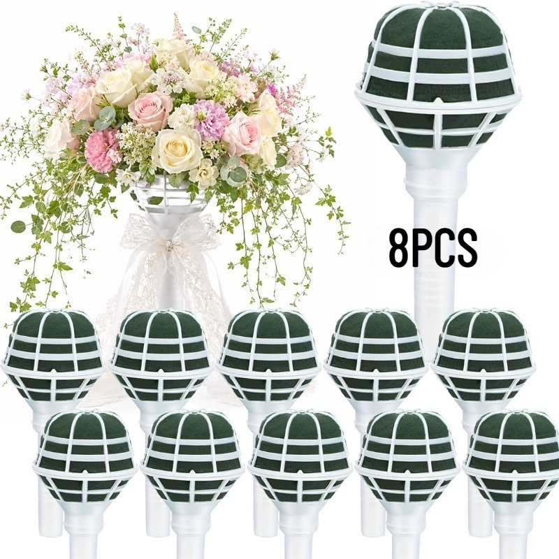 TEMU 8pcs 18cm Plastic Floral Foam Holders Suitable For Bridal Bouquets, Wedding Flower Arrangements, Handheld Bouquet Supports With Flower Foam For
