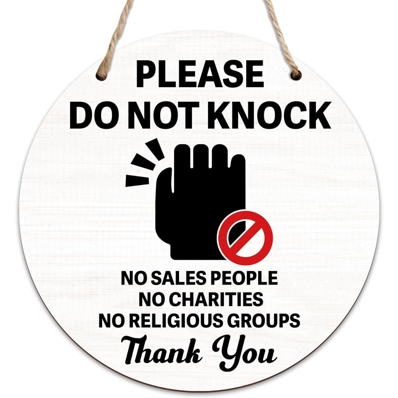 TEMU Wood Do Not Knock Sign - Round Door Warning Decoration Suitable For , Rustic Hemp Rope Hanger With Hemp Rope, Hemp Rope Hanger Door Hanging Sign